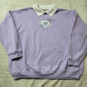 Vintage Top Stitch Morning Sun Women’s Size Petite Medium Collared Granny Purple